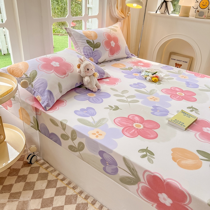 91家纺网 家纺一手货源 找家纺 绵庭家纺 2023新款12868系列全棉小清新印花单床笠 初晴花语