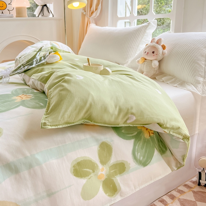 91家纺网 家纺一手货源 找家纺 绵庭家纺 2023新款12868系列全棉小清新印花单被套 半夏花语