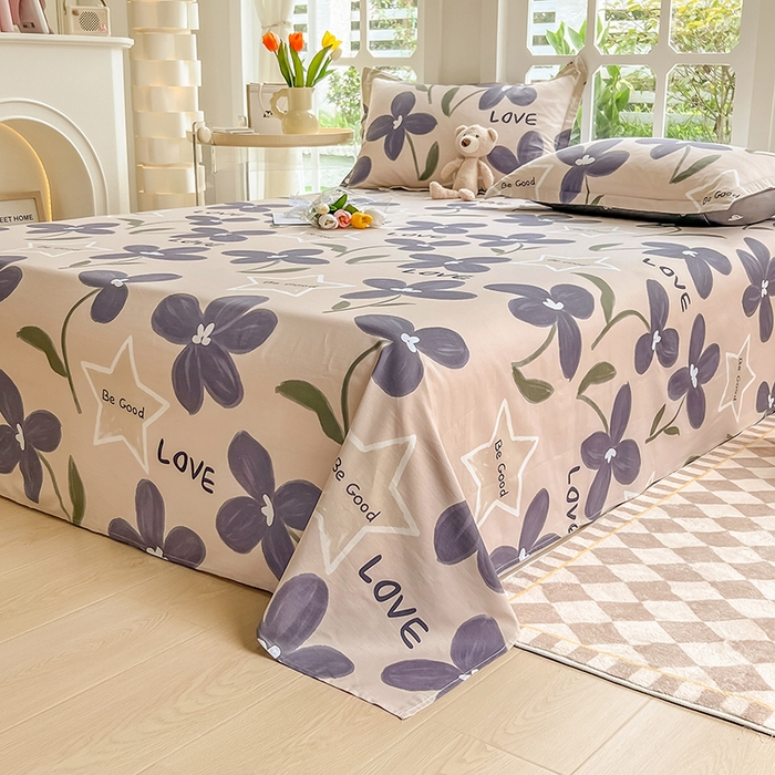 91家纺网 家纺一手货源 找家纺 绵庭家纺 2023新款12868系列全棉小清新印花单床单 雅卉