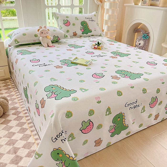 91家纺网 家纺一手货源 找家纺 绵庭家纺 2023新款12868系列全棉小清新印花单床单 恐龙贝贝