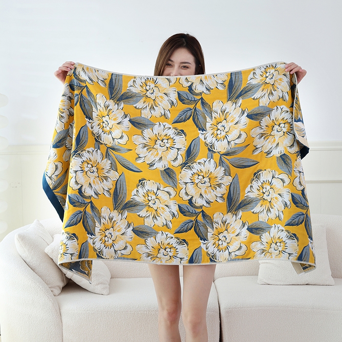 91家纺网 家纺一手货源 找家纺 朴尔家纺-毛巾被 2023新款加大浴巾纯棉四层纱布家用男女柔软不掉毛通用成人全棉洗澡大裹巾儿童卡通 80*160cm玉兰花开