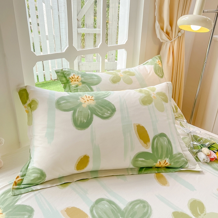 91家纺网 家纺一手货源 找家纺 绵庭家纺 2023新款12868系列全棉小清新印花单枕套 半夏花语