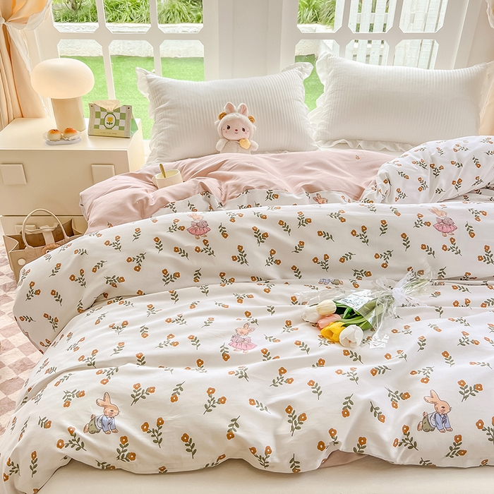 91家纺网 家纺一手货源 找家纺 绵庭家纺 2023新款12868系列全棉小清新印花单被套 香草之恋