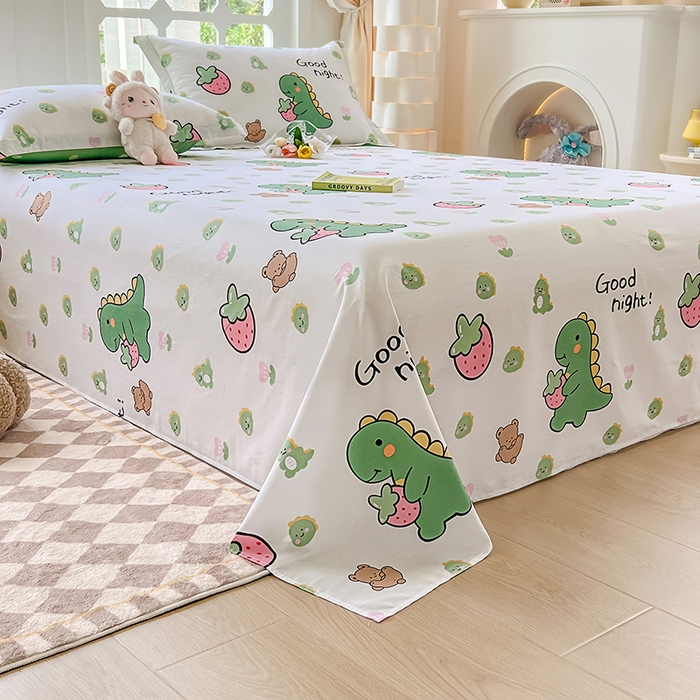 91家纺网 家纺一手货源 找家纺 绵庭家纺 2023新款12868系列全棉小清新印花单床单 恐龙贝贝