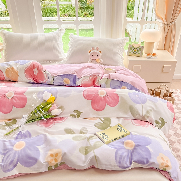 91家纺网 家纺一手货源 找家纺 绵庭家纺 2023新款12868系列全棉小清新印花单被套 初晴花语