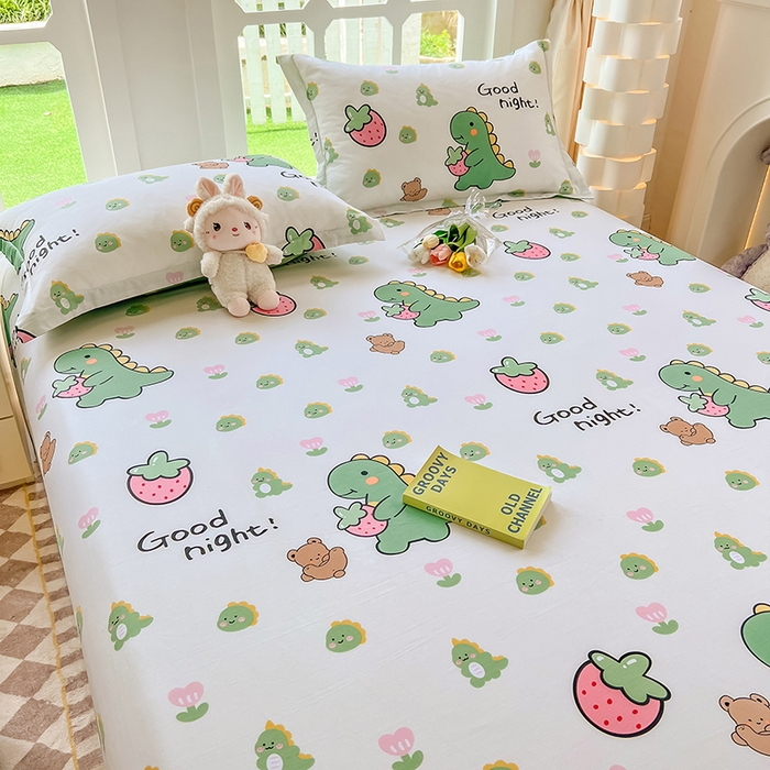 91家纺网 家纺一手货源 找家纺 绵庭家纺 2023新款12868系列全棉小清新印花单床单 恐龙贝贝