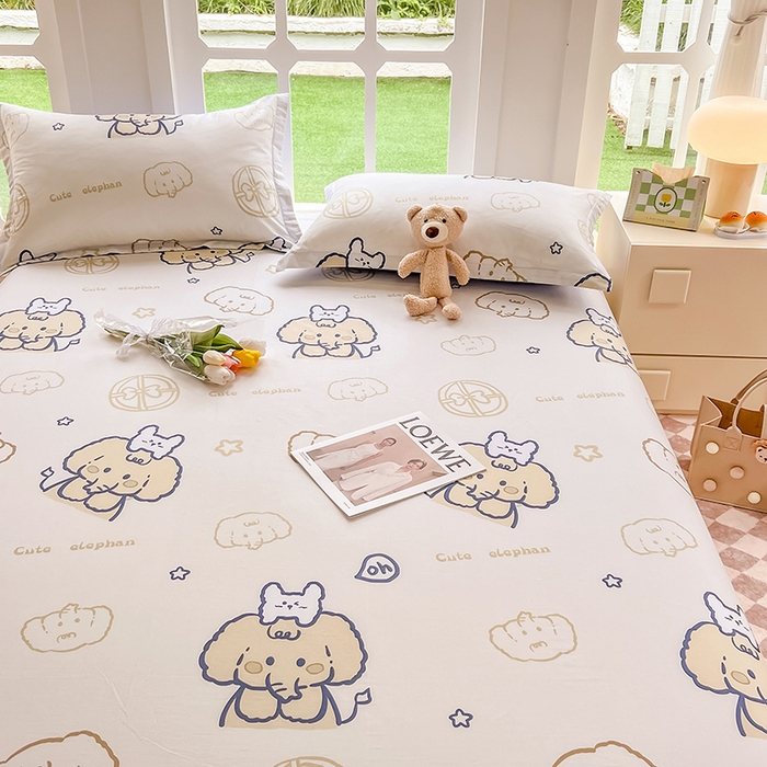 91家纺网 家纺一手货源 找家纺 绵庭家纺 2023新款12868系列全棉小清新印花单床单 可爱小象