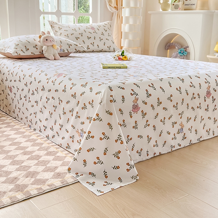 91家纺网 家纺一手货源 找家纺 绵庭家纺 2023新款12868系列全棉小清新印花单床单 香草之恋