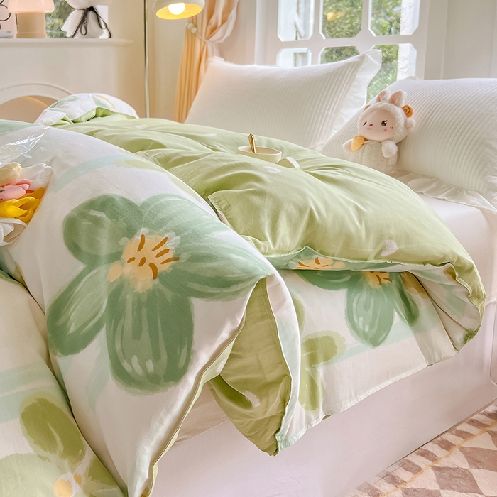 91家纺网 家纺一手货源 找家纺 绵庭家纺 2023新款12868系列全棉小清新印花单被套 半夏花语