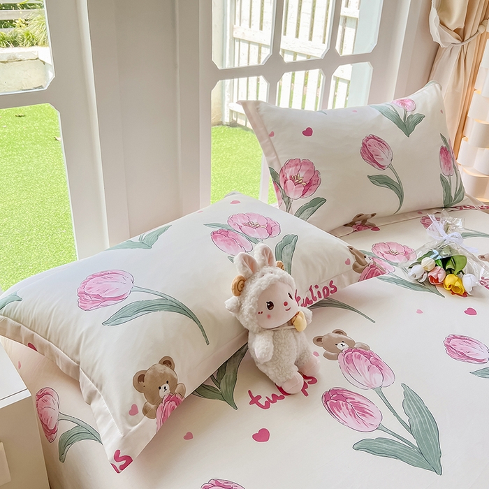 91家纺网 家纺一手货源 找家纺 绵庭家纺 2023新款12868系列全棉小清新印花单枕套 茉莉幻想