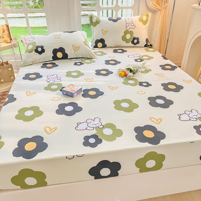 91家纺网 家纺一手货源 找家纺 绵庭家纺 2023新款12868系列全棉小清新印花单床笠 皮皮兔