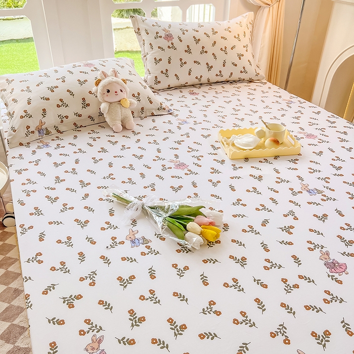 91家纺网 家纺一手货源 找家纺 绵庭家纺 2023新款12868系列全棉小清新印花单床笠 香草之恋