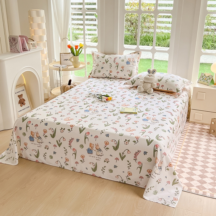 91家纺网 家纺一手货源 找家纺 绵庭家纺 2023新款12868系列全棉小清新印花单床单 波比兔