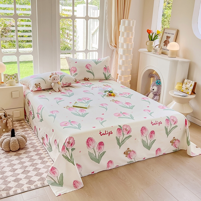 91家纺网 家纺一手货源 找家纺 绵庭家纺 2023新款12868系列全棉小清新印花单床单 茉莉幻想