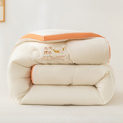 91家纺网 家纺一手货源 找家纺 蓝冰家纺 2023新款A类水洗棉麻立体大豆被 蜜雅-米白