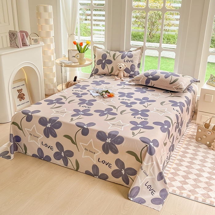 91家纺网 家纺一手货源 找家纺 绵庭家纺 2023新款12868系列全棉小清新印花单床单 雅卉