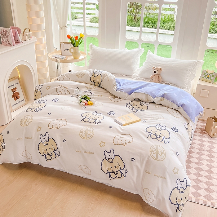 91家纺网 家纺一手货源 找家纺 绵庭家纺 2023新款12868系列全棉小清新印花单被套 可爱小象