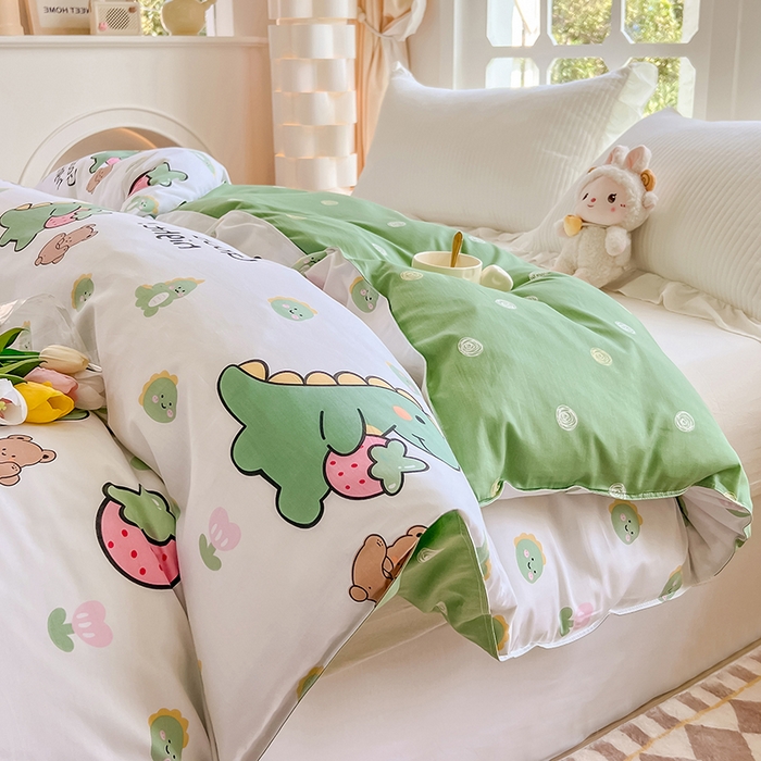 91家纺网 家纺一手货源 找家纺 绵庭家纺 2023新款12868系列全棉小清新印花单被套 恐龙贝贝