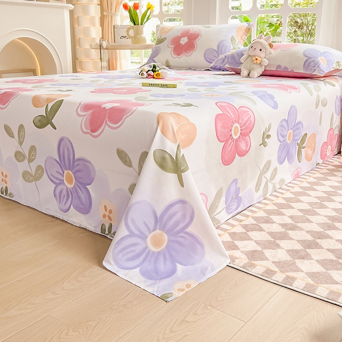 91家纺网 家纺一手货源 找家纺 绵庭家纺 2023新款12868系列全棉小清新印花单床单 初晴花语