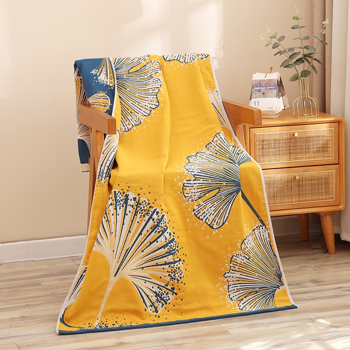 91家纺网 家纺一手货源 找家纺 朴尔家纺-毛巾被 2023新款加大浴巾纯棉四层纱布家用男女柔软不掉毛通用成人全棉洗澡大裹巾儿童卡通 80*160cm银杏花火