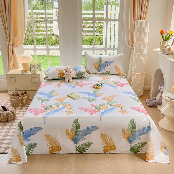 91家纺网 家纺一手货源 找家纺 绵庭家纺 2023新款12868系列全棉小清新印花单床单 梅林春晓