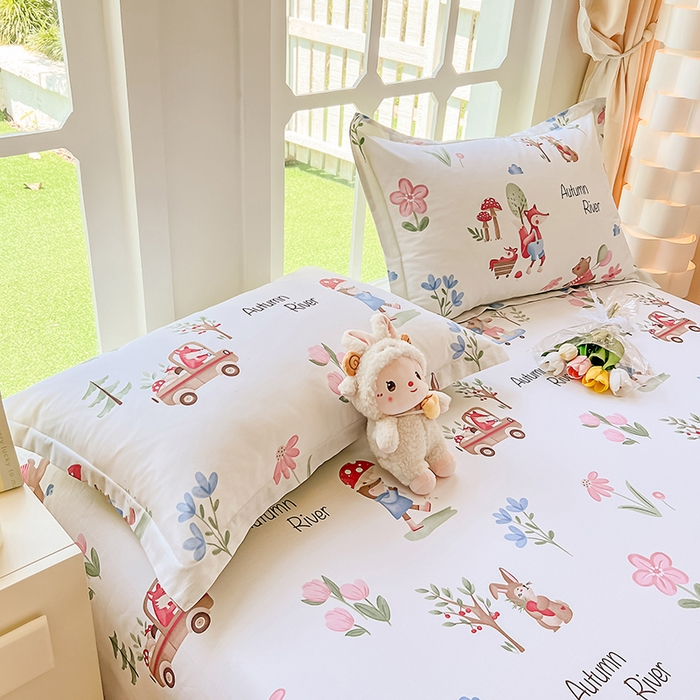 91家纺网 家纺一手货源 找家纺 绵庭家纺 2023新款12868系列全棉小清新印花单枕套 森林狂欢