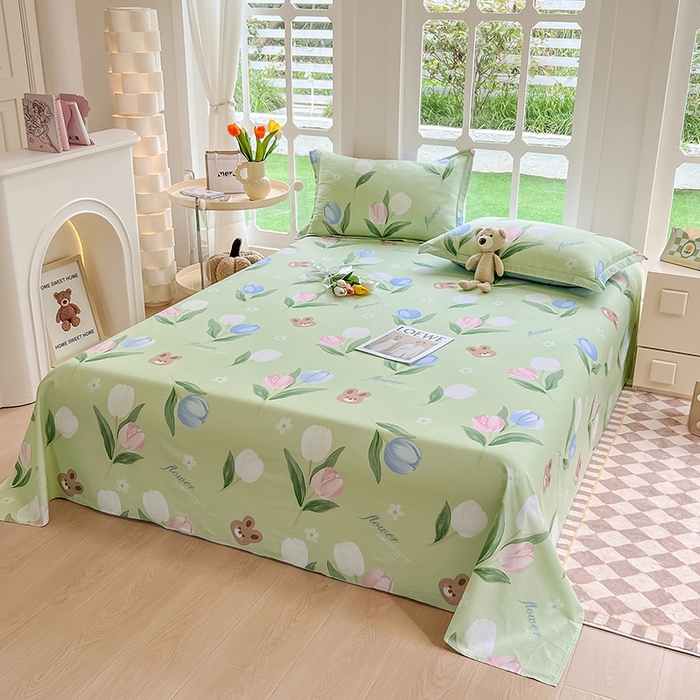 91家纺网 家纺一手货源 找家纺 绵庭家纺 2023新款12868系列全棉小清新印花单床单 丁香兔