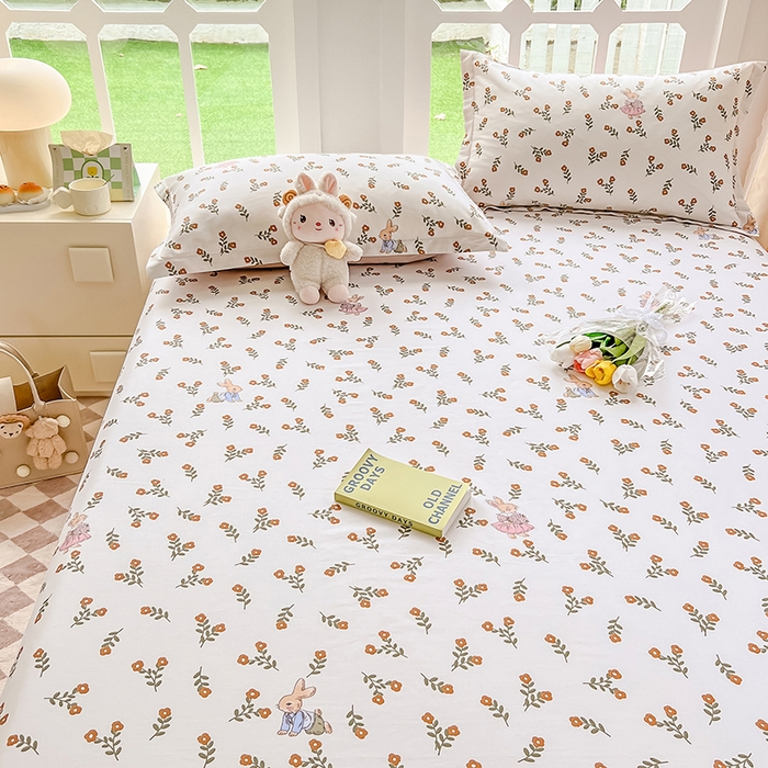 91家纺网 家纺一手货源 找家纺 绵庭家纺 2023新款12868系列全棉小清新印花单床单 香草之恋