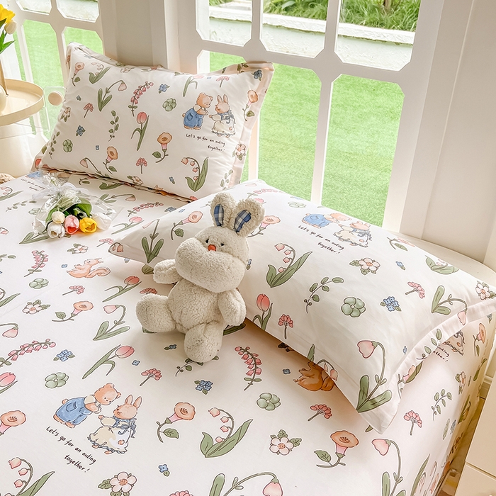 91家纺网 家纺一手货源 找家纺 绵庭家纺 2023新款12868系列全棉小清新印花单床单 波比兔