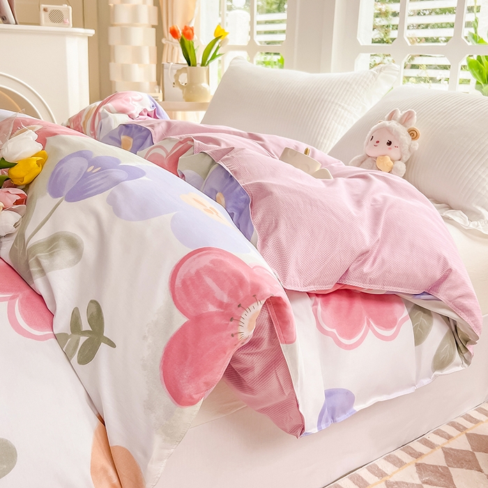 91家纺网 家纺一手货源 找家纺 绵庭家纺 2023新款12868系列全棉小清新印花单被套 初晴花语