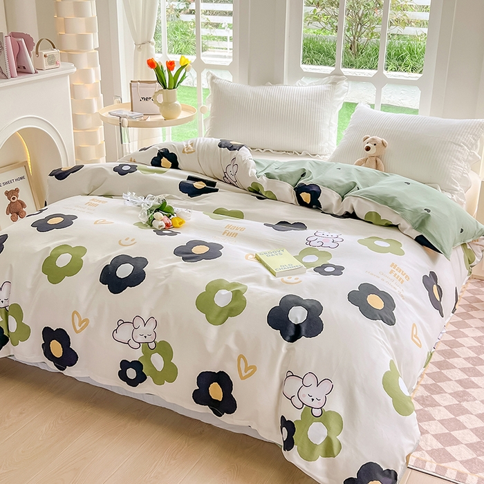 91家纺网 家纺一手货源 找家纺 绵庭家纺 2023新款12868系列全棉小清新印花单被套 皮皮兔