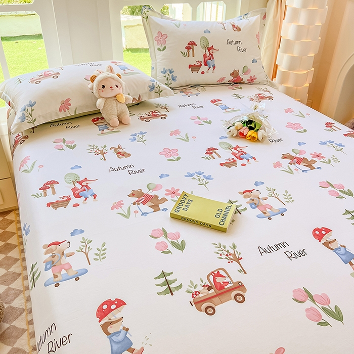 91家纺网 家纺一手货源 找家纺 绵庭家纺 2023新款12868系列全棉小清新印花单床单 森林狂欢