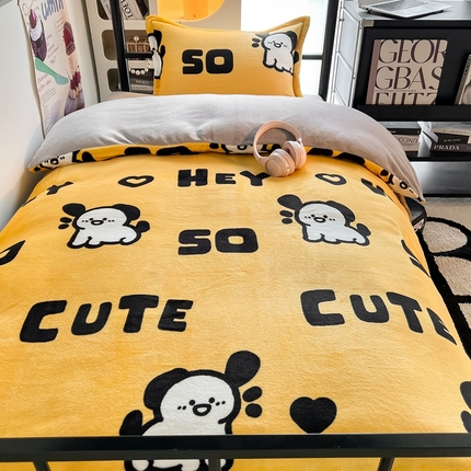 91家纺网 家纺一手货源 找家纺 川悦生活 2023新款高克重宿舍牛奶绒三件套四件套 旺吉