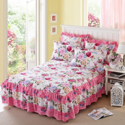 91家纺网 家纺一手货源 找家纺 （总）爱妮玖玖家纺 2023新款全棉12868韩版双层荷叶边床裙/床罩四件套
