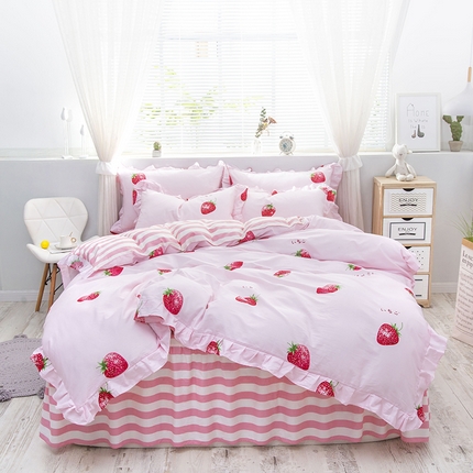 91家纺网 家纺一手货源 找家纺 （总）爱妮玖玖家纺 2023新款全棉12868四季款单层床裙（配花边被套的）四件套