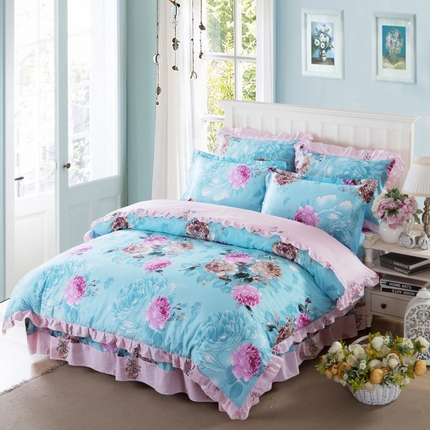 91家纺网 家纺一手货源 找家纺 （总）爱妮玖玖家纺 2023新款全棉12868韩版双层荷叶边床裙/床罩四件套