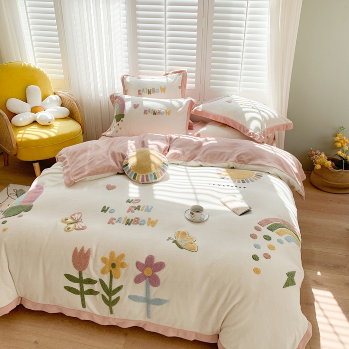 91家纺网 家纺一手货源 找家纺 （总）星野 2020新款牛奶绒太阳雨系列四件套