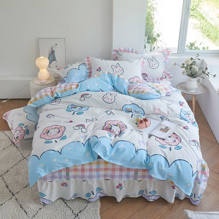 91家纺网 家纺一手货源 找家纺 （总）爱妮玖玖家纺 2023春夏新款萌夏卡通床裙四件套