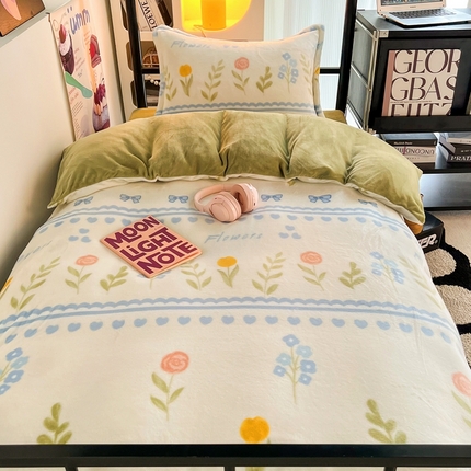 91家纺网 家纺一手货源 找家纺 （总）川悦生活 2023新款高克重宿舍牛奶绒三件套四件套