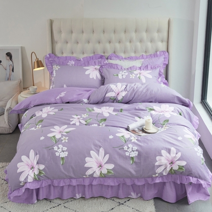 91家纺网 家纺一手货源 找家纺 （总）爱妮玖玖家纺 2023新款全棉12868韩式单层床裙（配花边被套的）四件套