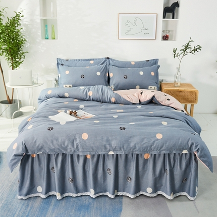 91家纺网 家纺一手货源 找家纺 （总）爱妮玖玖家纺 2023新款全棉12868小白边款单层床裙四件套