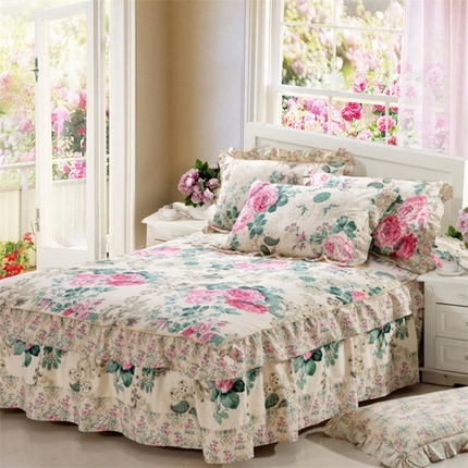 91家纺网 家纺一手货源 找家纺 （总）爱妮玖玖家纺 2023新款全棉12868韩版双层荷叶边床裙/床罩四件套