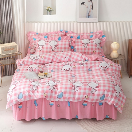 91家纺网 家纺一手货源 找家纺 （总）爱妮玖玖家纺 2023新款全棉12868韩式单层床裙（配双针被套的）四件套