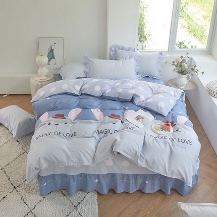 91家纺网 家纺一手货源 找家纺 （总）爱妮玖玖家纺 2023春夏新款萌夏卡通床裙四件套