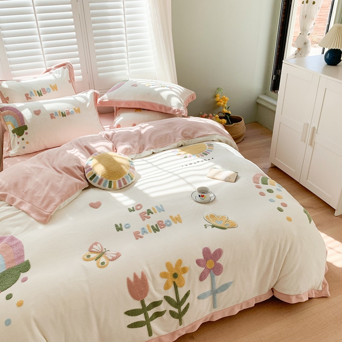 91家纺网 家纺一手货源 找家纺 （总）星野 2020新款牛奶绒太阳雨系列四件套