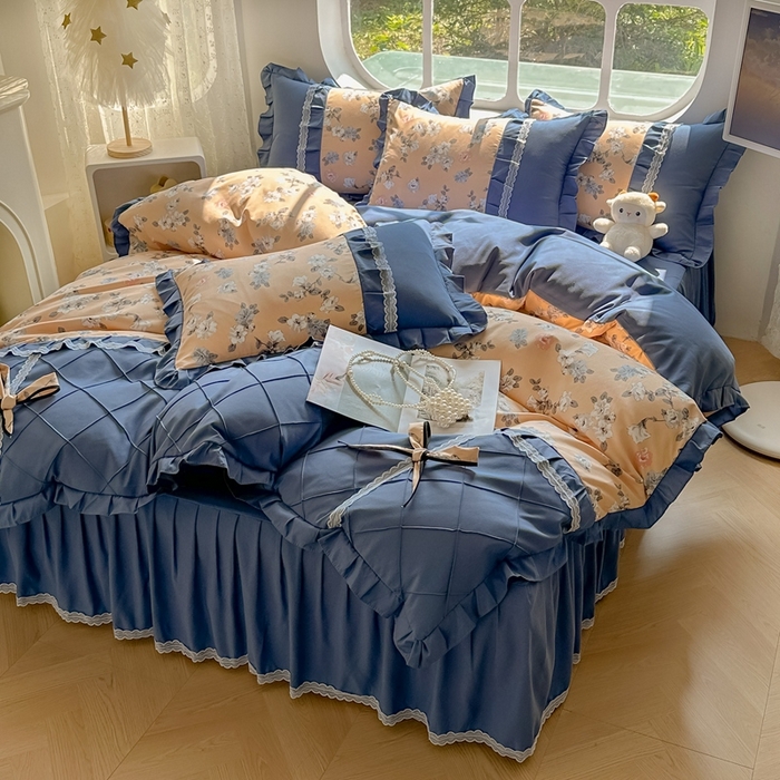 91家纺网 家纺一手货源 找家纺 金米诺 2024新款蝴蝶结韩版蕾丝花边床裙四件套 莫颜-浅驼