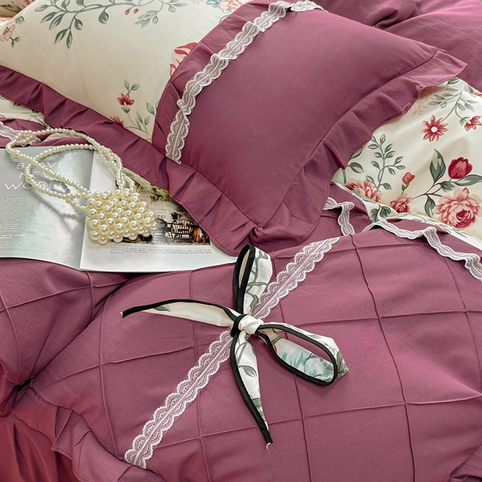 91家纺网 家纺一手货源 找家纺 金米诺 2024新款蝴蝶结韩版蕾丝花边床裙四件套 满园春色-清新白