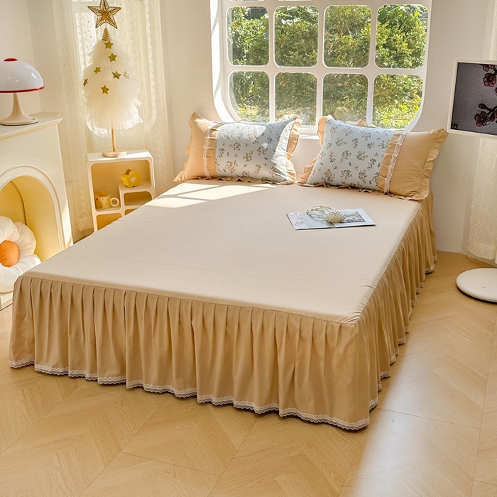 91家纺网 家纺一手货源 找家纺 金米诺 2024新款蝴蝶结韩版蕾丝花边床裙四件套 苏雅-天空蓝