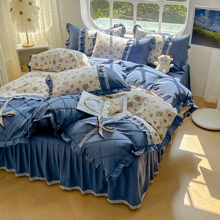 91家纺网 家纺一手货源 找家纺 （总）金米诺 2024新款蝴蝶结韩版蕾丝花边床裙四件套