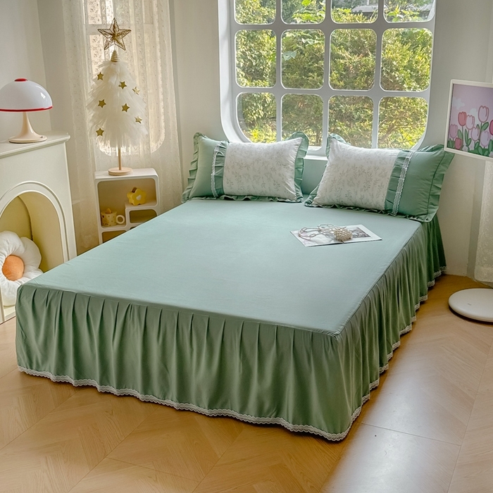 91家纺网 家纺一手货源 找家纺 金米诺 2024新款蝴蝶结韩版蕾丝花边床裙四件套 悠悠香草-米杏